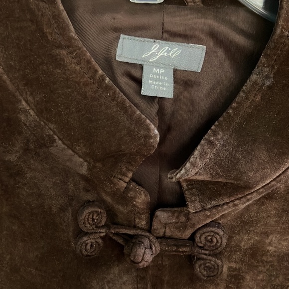 J.Jill 90’s chocolate brown genuine suede toggle coat size medium petite - Picture 3 of 14